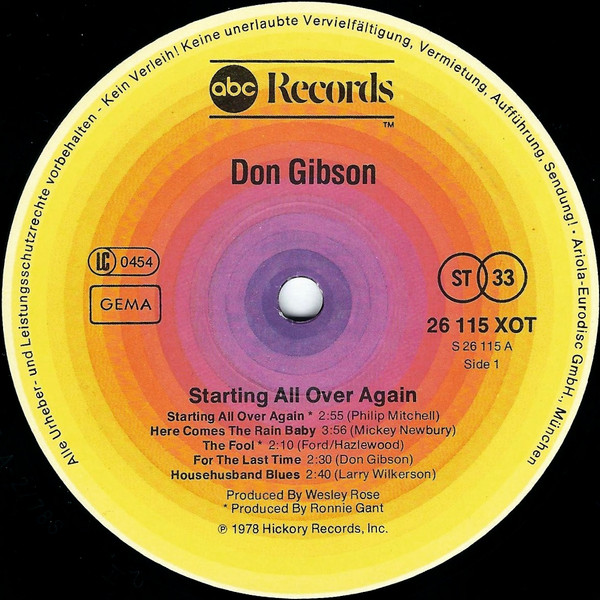Cover zu Don Gibson - Starting All Over Again | 1978 | Vinyl | Folk, World, & Country | Germany
