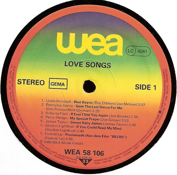 Cover zu Various - Love Songs | 1980 | LP, Comp | Pop | Germany Schallplatten Ankauf