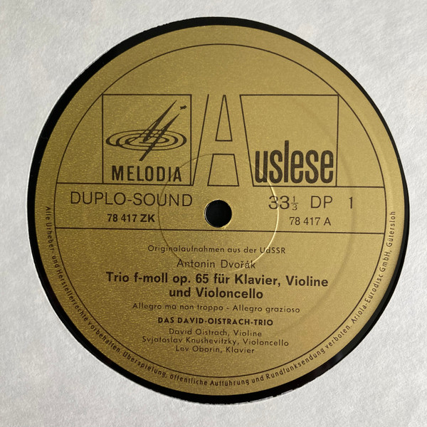 Cover zu Antonín Dvořák - David Oistrakh Trio - Klaviertrio F-Moll Op. 65 | Vinyl | Classical | Germany Schallplatten Ankauf
