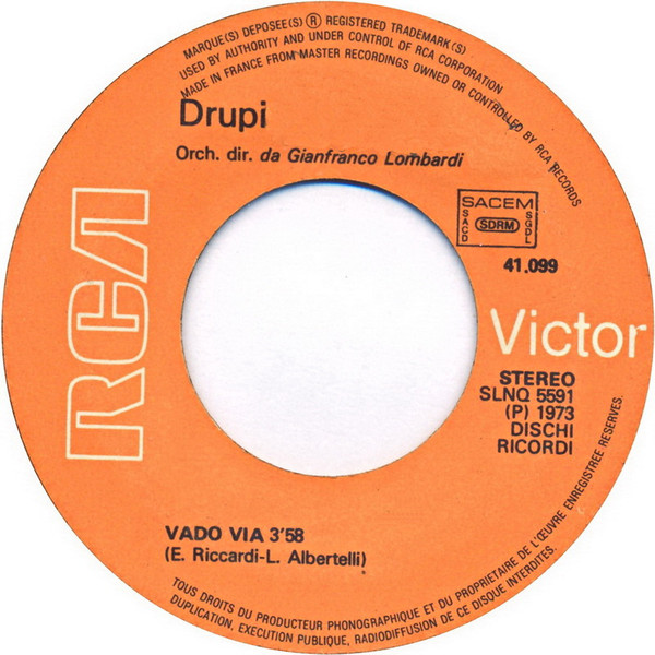 Cover zu Drupi (2) - Vado Via (Version Originale) | 1973 | Vinyl | Pop | France