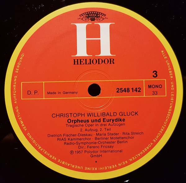 Cover zu Christoph Willibald Gluck - Dietrich Fischer-Dieskau, Maria Stader, Rita Streich, Radio-Symphonie-Orchester Berlin, Ferenc Fricsay - Orpheus Und Eurydike | Vinyl | Classical | Germany