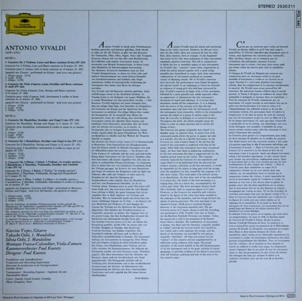 Cover zu Antonio Vivaldi, Narciso Yepes, Takashi Ochi & Silvia Ochi, Orchestre De Chambre Paul Kuentz - Konzerte Für Laute (Gitarre) & Mandoline | Vinyl | Classical | Germany Schallplatten Ankauf