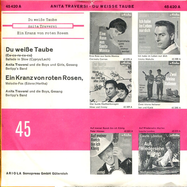 Cover zu Anita Traversi - Du Weiße Taube (Cu-Cu-Ru-Cu-Cu) / Einen Kranz Von Roten Rosen | 1962 | Vinyl | Pop, Folk, World, & Country | Germany Schallplatten Ankauf