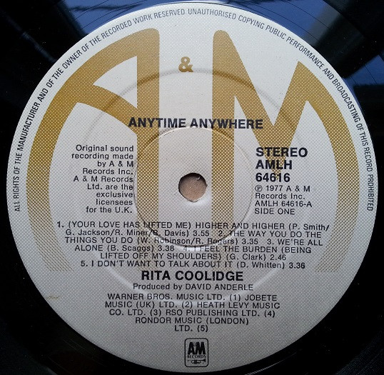 Cover zu Rita Coolidge - Anytime... Anywhere | 1977 | Vinyl | Pop | UK Schallplatten Ankauf