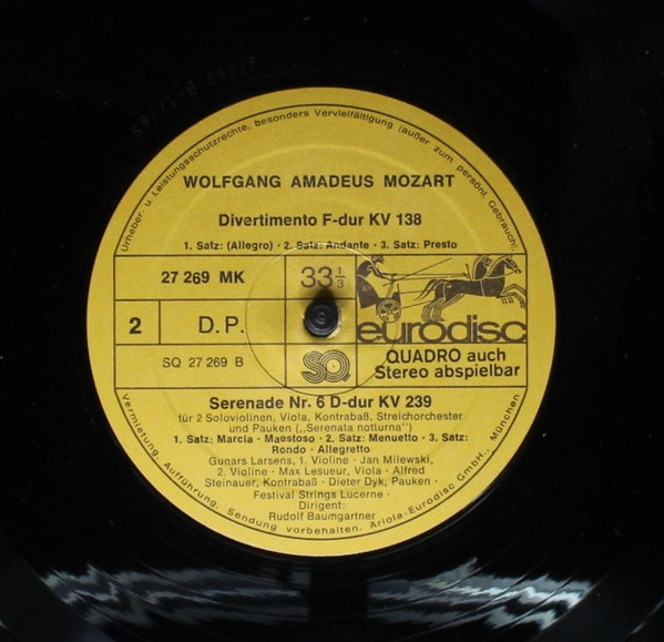 Cover zu Wolfgang Amadeus Mozart - Rudolf Baumgartner, Festival Strings Lucerne - 3 Divertimenti KV 136-138 / Serenata Notturna KV 239 | 1976 | Vinyl | Classical | Germany