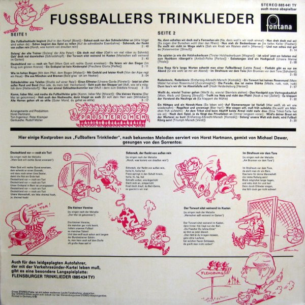 Cover zu Die Sorrentos - Fussballers Trinklieder | 1968 | Vinyl | Pop | Germany Schallplatten Ankauf