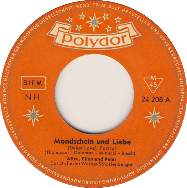 Cover zu Alice & Ellen Kessler Und Peter Kraus - Mondschein Und Liebe (Sweet Love) | 1960 | Vinyl | Pop | Germany Schallplatten Ankauf