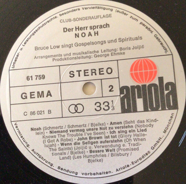 Cover zu Bruce Low - Der Herr Sprach Noah (Bruce Low Singt Gospelsongs Und Spirituals) | 1972 | Vinyl | Blues, Folk, World, & Country | Germany