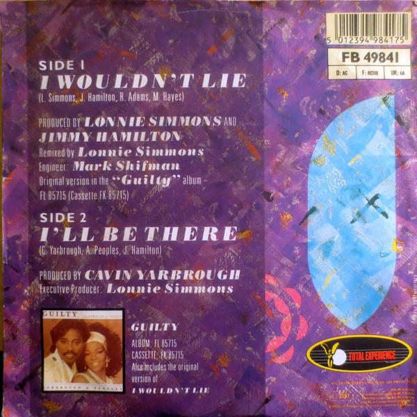 Cover zu Yarbrough & Peoples - I Wouldn't Lie | 1986 | Vinyl | Funk / Soul | Europe Schallplatten Ankauf