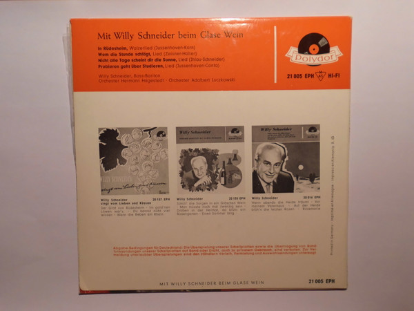 Cover zu Willy Schneider - Mit Willy Schneider Beim Glase Wein | 1965 | Vinyl | Pop | Germany Schallplatten Ankauf