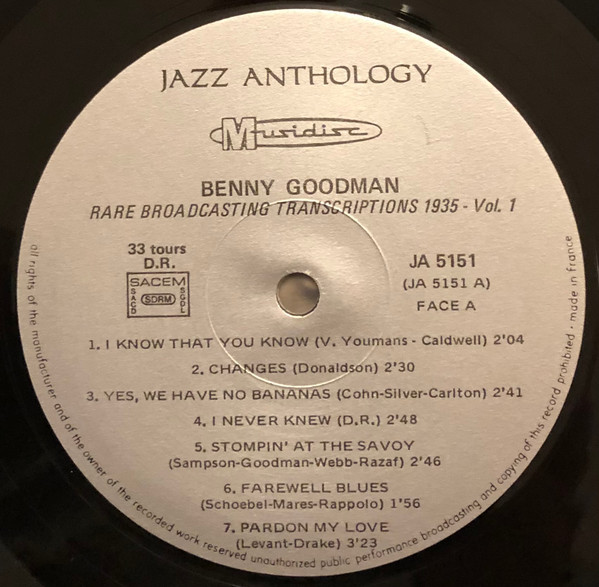 Cover zu Benny Goodman And His Orchestra - Rare Broadcasting Transcriptions 1935 Vol. 1 | 1975 | Vinyl | Jazz | France Schallplatten Ankauf