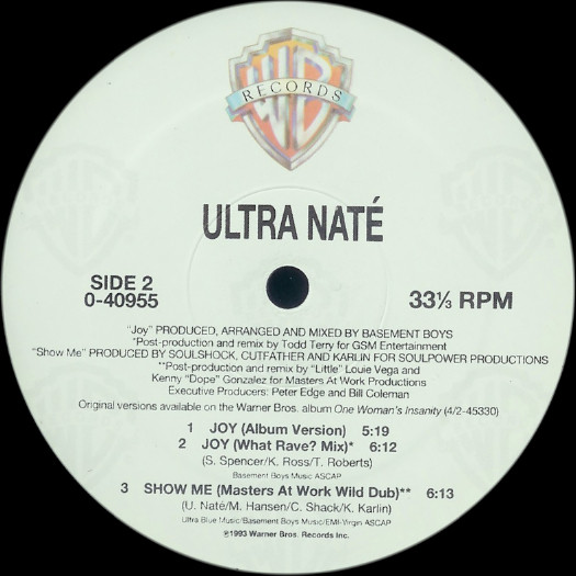 Cover zu Ultra Naté - Joy / Show Me | 1993 | Vinyl | Electronic | US Schallplatten Ankauf