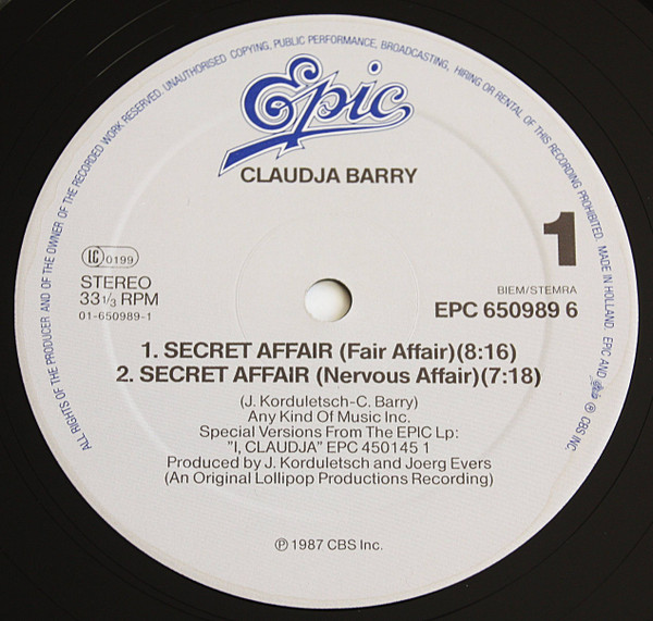 Cover zu Claudja Barry - Secret Affair | 1987 | Vinyl | Electronic | Europe Schallplatten Ankauf