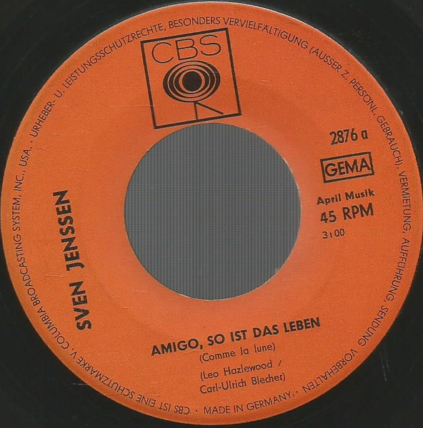 Cover zu Sven Jenssen - Amigo, So Ist Das Leben / Vergessen Ist Alles Was War | 1967 | 7