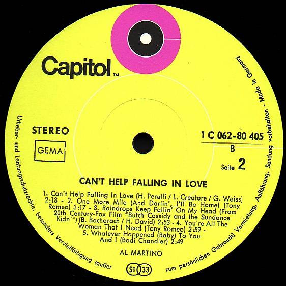 Cover zu Al Martino - Can't Help Falling In Love | 1970 | Vinyl | Pop | Germany Schallplatten Ankauf