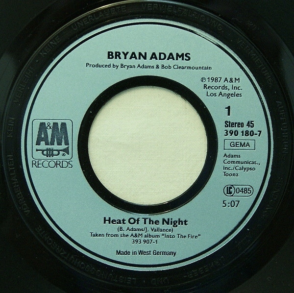 Cover zu Bryan Adams - Heat Of The Night | 1987 | Vinyl | Rock | Germany Schallplatten Ankauf