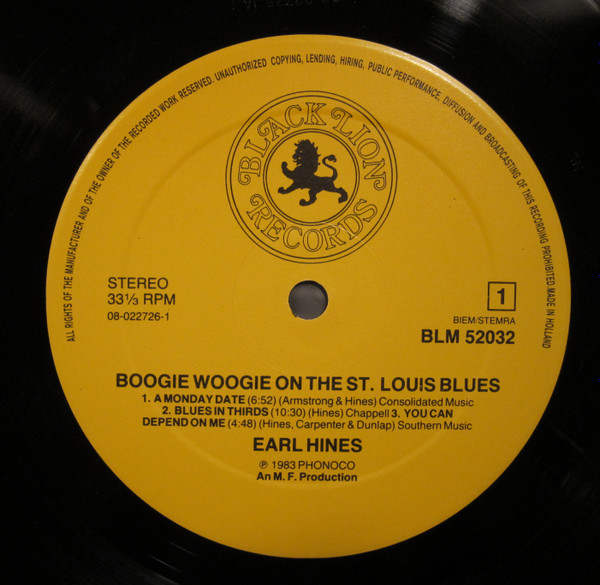 Cover zu Earl Hines - Earl Hines (Boogie Woogie On The St Louis Blues) | 1983 | Vinyl | Jazz, Blues | Netherlands