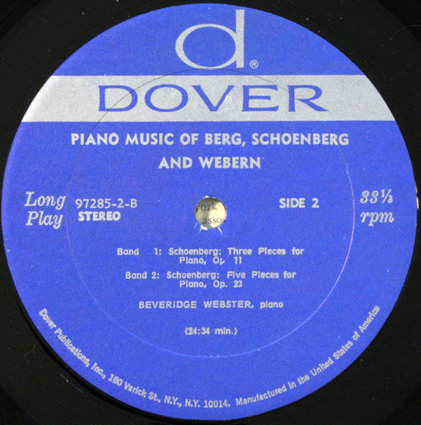 Cover zu Alban Berg, Arnold Schoenberg And Anton Webern - Beveridge Webster - Piano Music Of Berg, Schoenberg And Webern | Vinyl | Classical | US