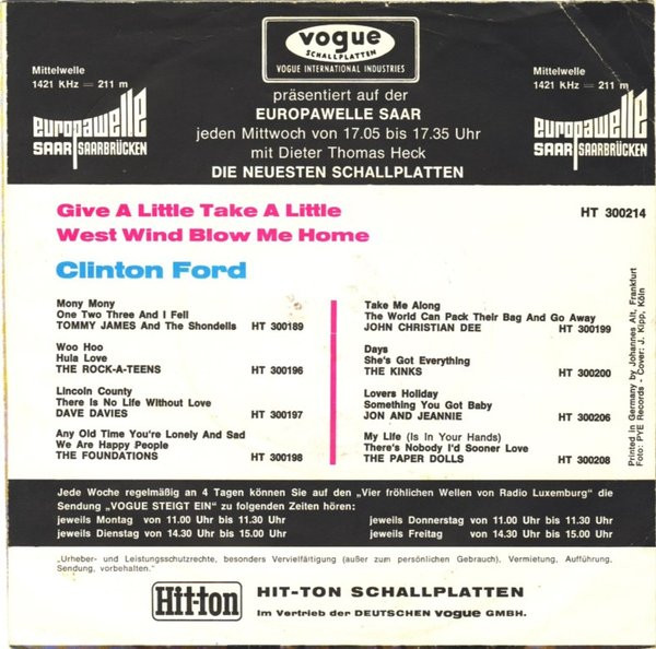 Cover zu Clinton Ford - Give A Little Take A Little | 1968 | Vinyl | Pop | Germany