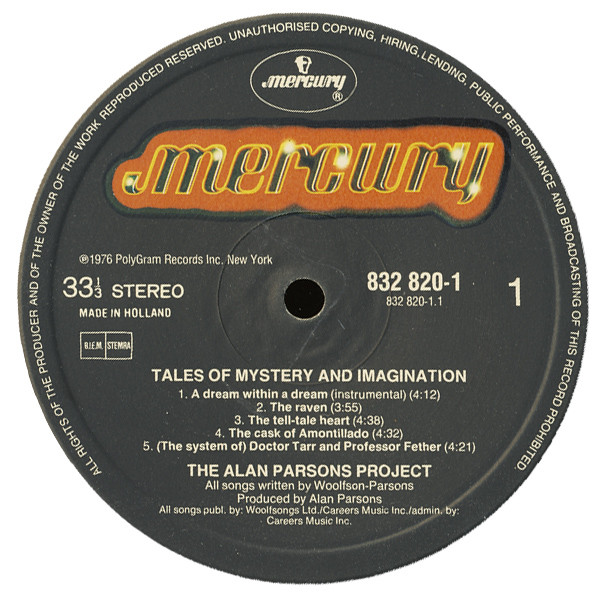 Cover zu The Alan Parsons Project - Tales Of Mystery And Imagination (Edgar Allan Poe) | 1987 | Vinyl | Electronic, Rock | Europe Schallplatten Ankauf