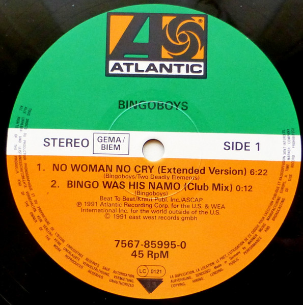 Cover zu Bingoboys - No Woman No Cry | 1991 | Vinyl | Electronic | Germany Schallplatten Ankauf