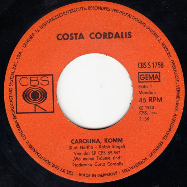 Cover zu Costa Cordalis - Carolina, Komm | 1973 | Vinyl | Pop | Germany