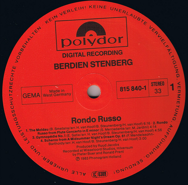Cover zu Berdien Stenberg - Rondo Russo | 1983 | Vinyl | Classical, Jazz, Pop | Germany