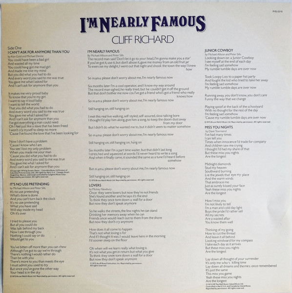 Cover zu Cliff Richard - I'm Nearly Famous | 1976 | Vinyl | Rock, Pop | US