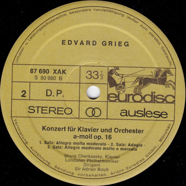 Cover zu Robert Schumann, Edvard Grieg - Shura Cherkassky, London Philharmonic Orchestra, Sir Adrian Boult - Klavierkonzerte | Vinyl | Classical | Germany Schallplatten Ankauf