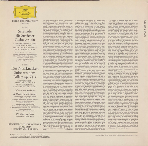 Cover zu Pyotr Ilyich Tchaikovsky · Herbert von Karajan – Berliner Philharmoniker - Streicherserenade / Nussknacker-Suite Op. 71a | LP Schallplatten Ankauf