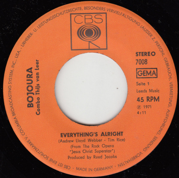Cover zu Bojoura - Everything's Alright / I Don't Know How To Love Him | 1971 | Vinyl | Stage & Screen | Germany