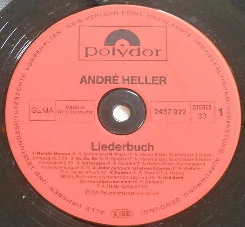 Cover zu André Heller - Liederbuch | 1981 | Vinyl | Rock, Folk, World, & Country | Germany
