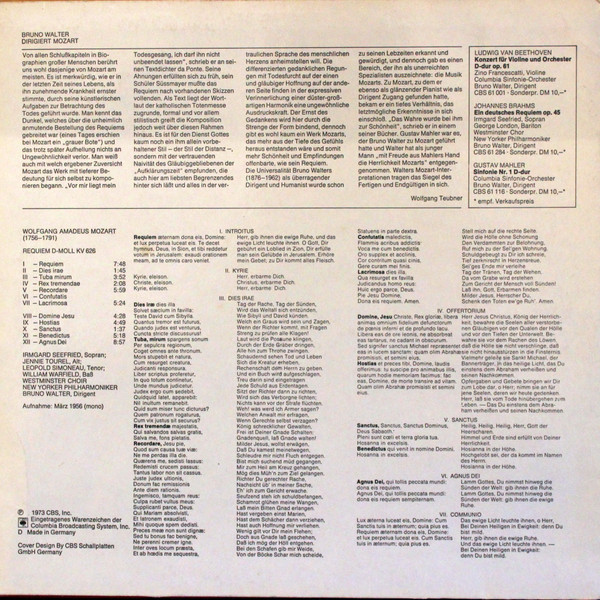 Cover zu Bruno Walter Dirigiert Wolfgang Amadeus Mozart - Requiem D-Moll KV 626 | LP, Mono, RE Schallplatten Ankauf