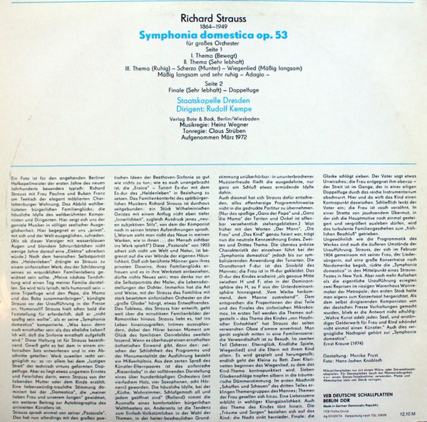 Cover zu Richard Strauss, Staatskapelle Dresden, Rudolf Kempe - Symphonia Domestica | LP Schallplatten Ankauf