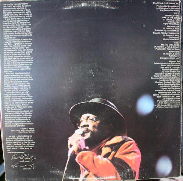 Cover zu Billy Paul - Live In Europe | LP, Album Schallplatten Ankauf