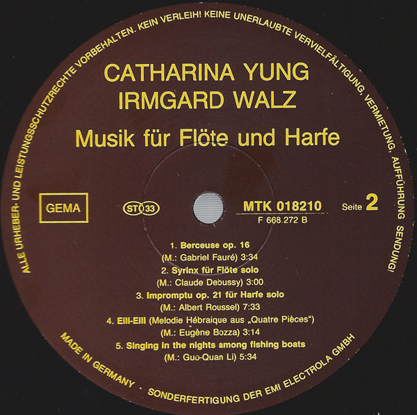 Cover zu Catharina Yung, Irmgard Walz - Musik Für Flöte Und Harfe | Vinyl | Classical | Germany
