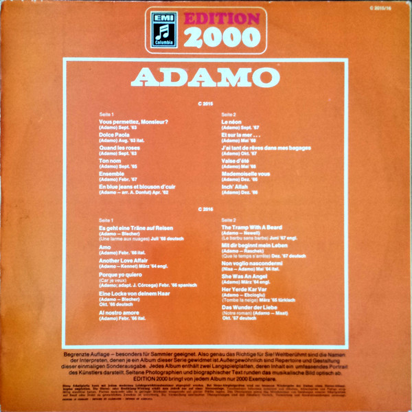 Cover zu Adamo - Edition 2000 | Vinyl | Pop | Germany Schallplatten Ankauf