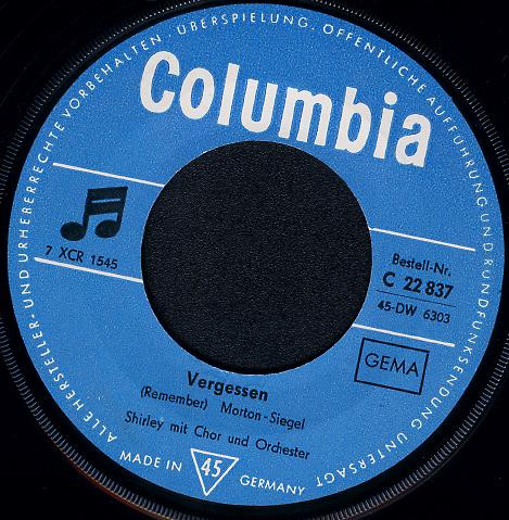Cover zu Shirley Zwerus - Vergessen (Remember) / Es War Einmal | 1964 | Vinyl, 7