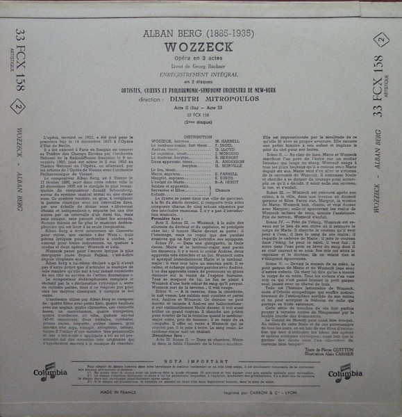 Cover zu Alban Berg, Philharmonic-Symphony Orchestra Of New York, Dimitri Mitropoulos - Wozzeck. Opéra En 3 Actes | Vinyl | Classical | France Schallplatten Ankauf