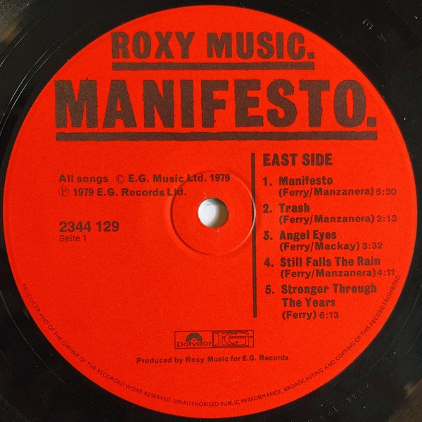 Cover zu Roxy Music - Manifesto | 1979 | Vinyl | Electronic, Rock | Germany Schallplatten Ankauf