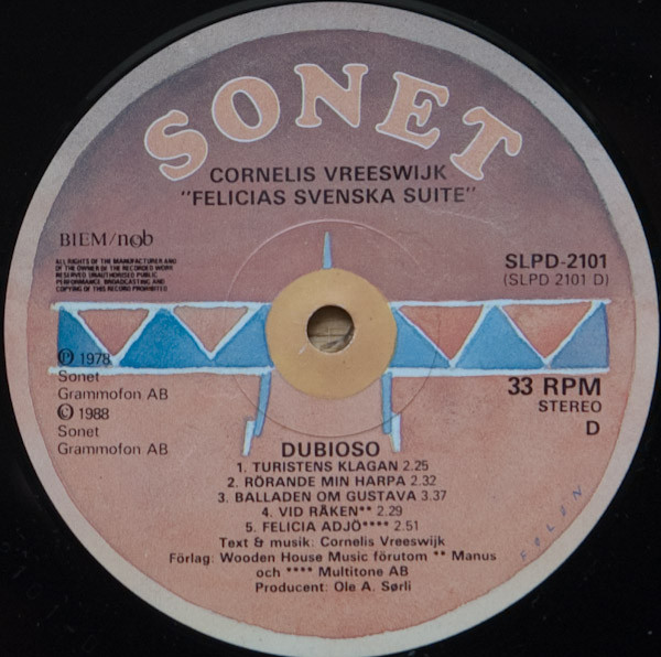 Cover zu Cornelis Vreeswijk - Felicias Svenska Suite | 1988 | Vinyl | Blues, Folk, World, & Country | Sweden Schallplatten Ankauf