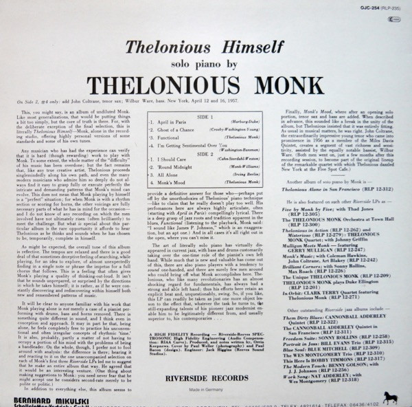 Cover zu Thelonious Monk - Thelonious Himself | LP, Album, RE Schallplatten Ankauf