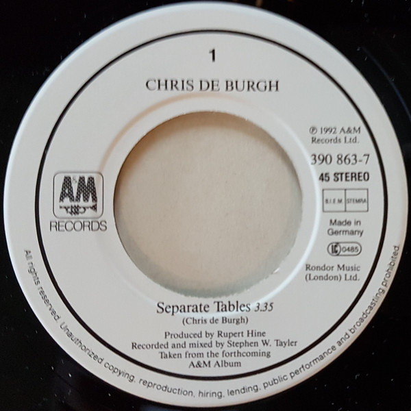 Cover zu Chris de Burgh - Separate Tables | 1992 | Vinyl | Rock | UK & Europe