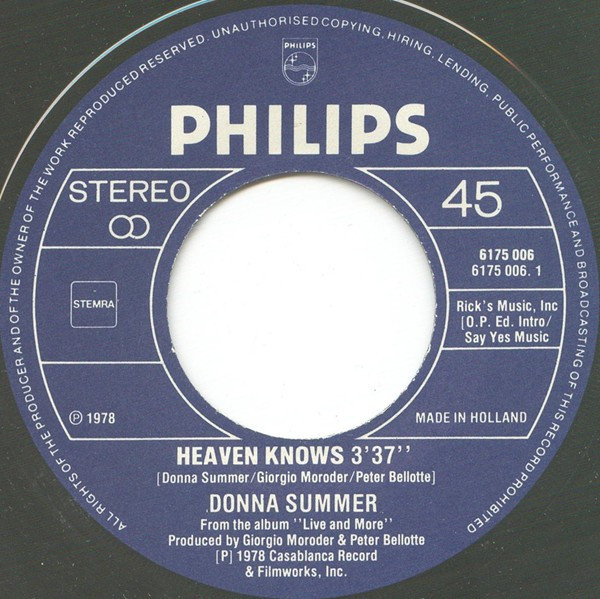 Cover zu Donna Summer - Heaven Knows / Only One Man | 1978 | Vinyl | Electronic, Funk / Soul | Netherlands Schallplatten Ankauf