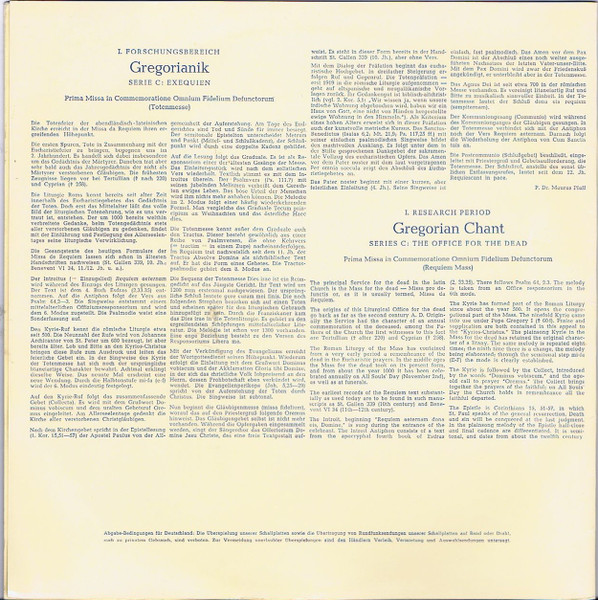 Cover zu Chor Der Mönche Der Benediktiner-Erzabtei St. Martin, Beuron ‧ Leitung: Pater Maurus Pfaff - Prima Missa In Commemoratione Omnium Fidelium Defunctorum (Totenmesse) | 1954 | Vinyl | Classical Schallplatten Ankauf