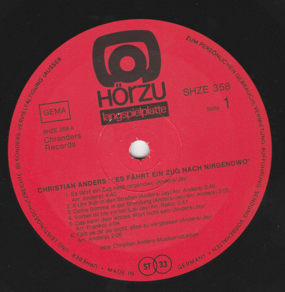 Cover zu Christian Anders - Es Fährt Ein Zug Nach Nirgendwo | LP, Album Schallplatten Ankauf