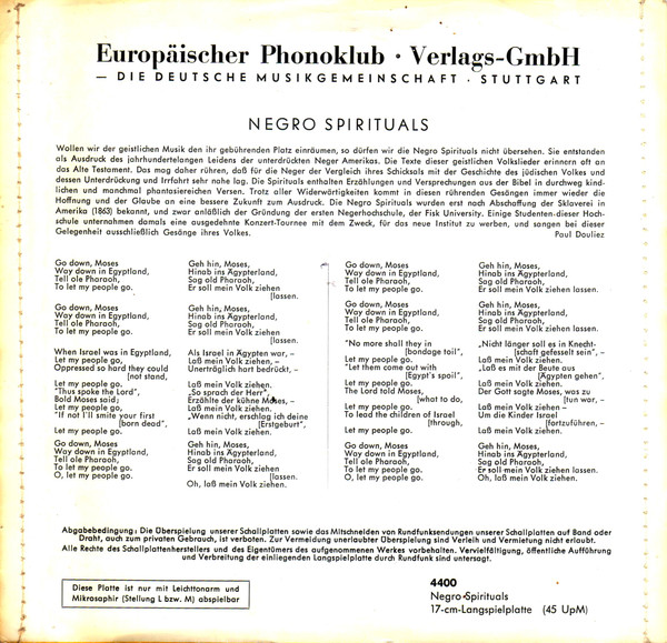Cover zu Deep River Boys - Negro Spirituals | Vinyl | Folk, World, & Country | Germany Schallplatten Ankauf