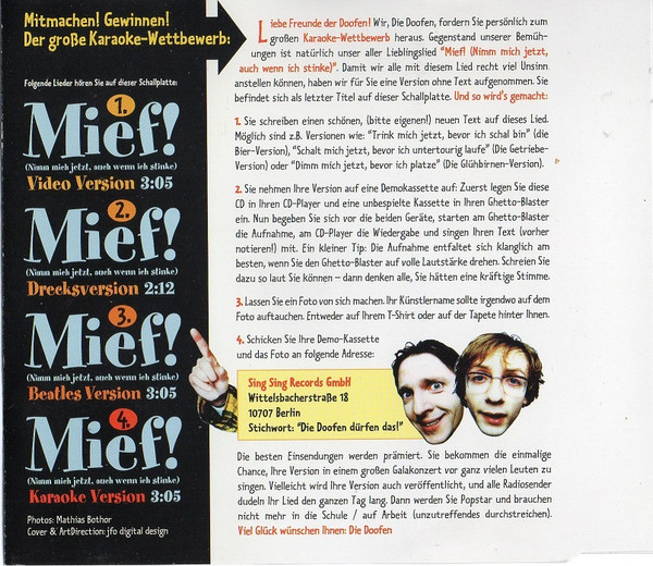 Cover zu Die Doofen - Mief! (Nimm Mich Jetzt, Auch Wenn Ich Stinke) | 1995 | Vinyl | Pop | Germany