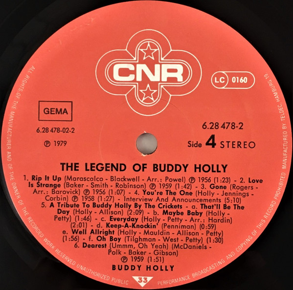 Cover zu Buddy Holly - The Legend Of Buddy Holly - Original Early Recordings | 1979 | Vinyl | Rock, Pop | Germany