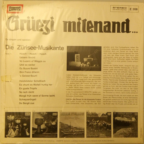 Cover zu Die Zürisee Musikanten - Grüezi Mitenand... | Vinyl | Folk, World, & Country | Germany